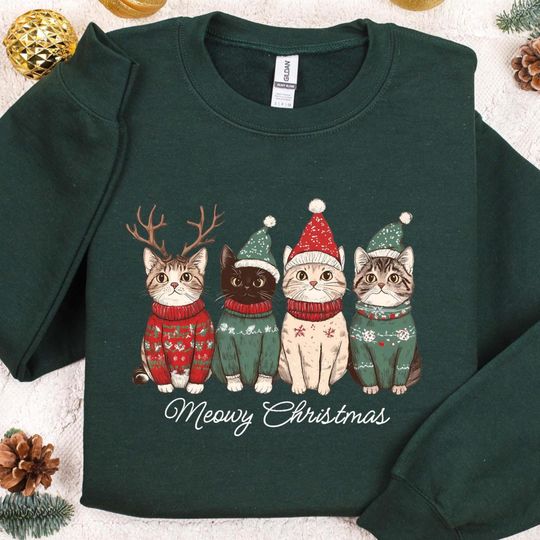 Discover Meowy Christmas Shirt, Christmas Cat Shirt, Merry Christmas, Cat Lover Shirt, Christmas Gift, Christmas Gift For Cat Mom Gifts For Cat Lover