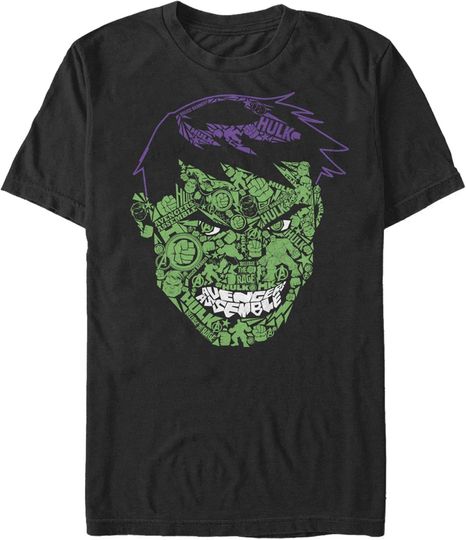 Discover Men's Marvel Hulk Angry Face Build Up Fill T-Shirt