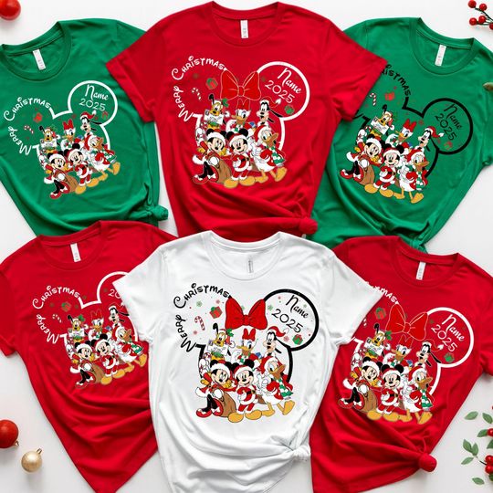 Discover Personalized Disney Family Christmas Shirts 2026 Matching Mickey Mouse Christmas Outfits Custom Name Holiday Tees for Family Disney Vacation