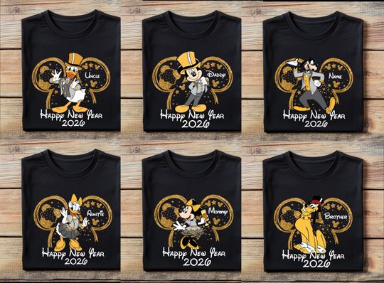 Discover Custom Disney Mickey and Friends Happy New Year 2026 Shirt, Disney Merry Christmas Shirt, Disneyland Christmas Family Matching Shirt