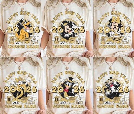Discover Personalized Disney Mickey and Friends Happy New Year 2026 Shirt, Merry Christmas Sweatshirt, Disneyland Christmas Family Matching Shirt