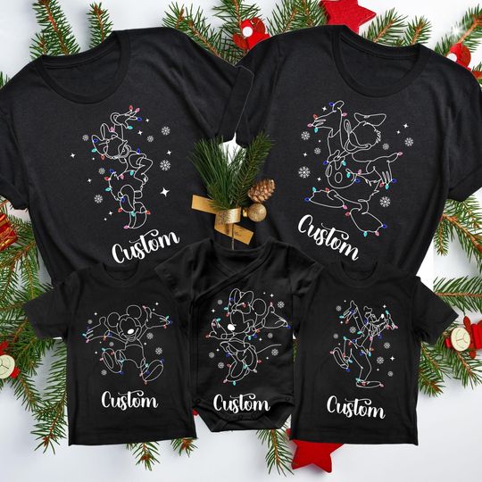Discover Custom Mickey and Friends Christmas Shirt,Disney Christmas Lights T-Shirt,Disneyland All Characters Xmas Shirt,Very Merry Xmas Holiday Shirt
