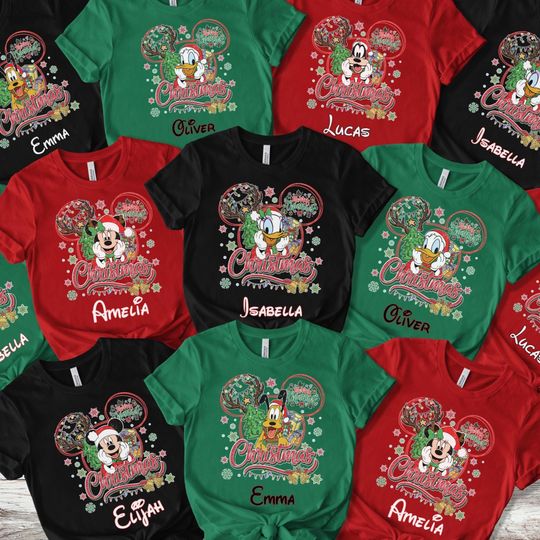 Discover Custom Disney Family Christmas Shirt, Matching Christmas Tees, Personalized Disney Character Christmas Shirt, 2026 Mickeys Very Merry Shirt