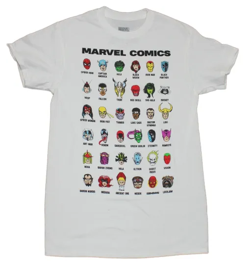 Discover Marvel New Adult T-Shirt with Mini Cast Profile Pictures