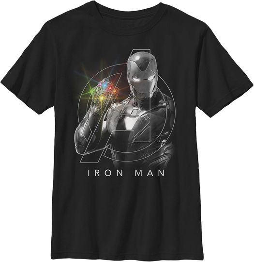 Discover Boy's Marvel Avengers: Endgame Glowing Stones Logo Overlay Portrait T-Shirt