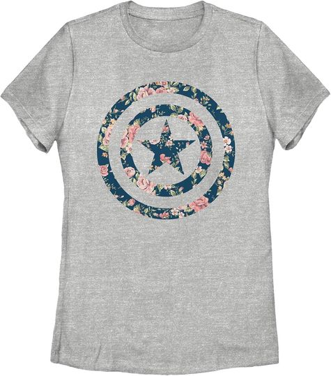 Discover Marvel Women's Captain America Floral Print T-Shirt