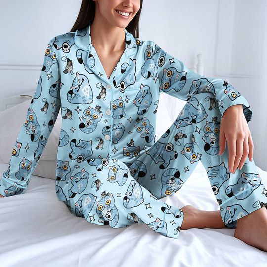 Kpop Movie Hunters Demon Cat Pajamas Set, Derpy Kpop Dem0n Merch Sleepwear, Demon Derpy Tiger Gifts For Kpop Fan Lovers, Huntrix PJs