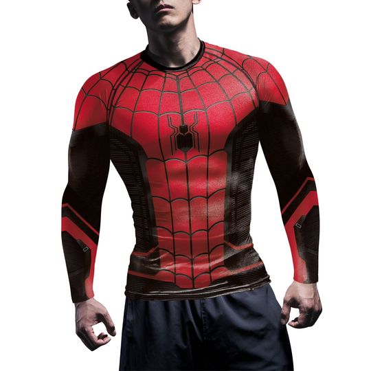 Discover Compression Shirts for Men Long Sleeve Comics Spider Cosplay Shirt Superhero Top Elastic Fitness Sportwear Halloween Clothes