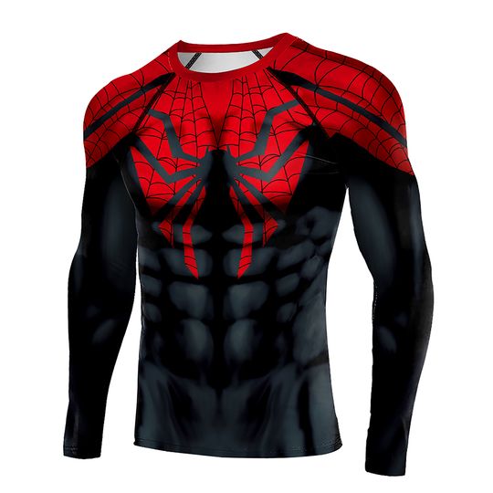 Discover Compression Shirts for Men Long Sleeve Comics Spider Cosplay T-Shirt Superhero Top Elastic Fitness Sportwear Halloween Clothes
