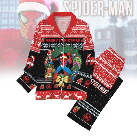 Spider-Man Christmas Pajamas Set, Superhero Marvel Holiday Sleepwear, Funny Comic Xmas PJs, Matching Family Pajamas, Christmas Gift