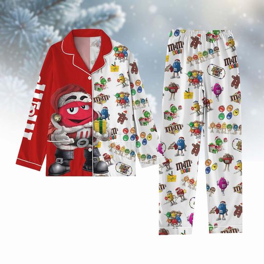 Discover M And M Christmas Pajamas, M And M Candy Xmas Pajamas, Candy Santa Hat Pajamas Pants, Candy Group Women Pajamas, Disneyland Gift