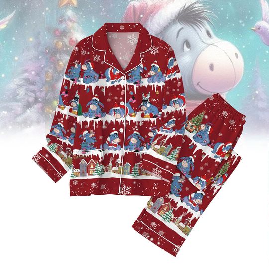 Donkey Christmas Pajamas Set, Cute Animal Holiday Sleepwear, Cozy Red Xmas PJs, Funny Family Matching Pajamas, Christmas Gift for All