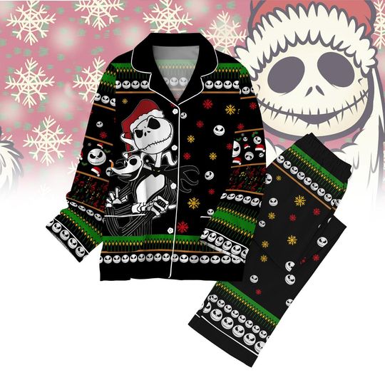 Skeleton Christmas Pajamas Set, Spooky Gothic Holiday Sleepwear, Funny Halloween Xmas PJs, Matching Couple Pajamas, Christmas Gift