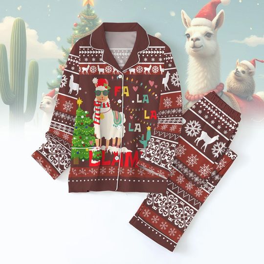 Llama Christmas Pajamas Set, Funny Fa La La Llama Holiday Sleepwear, Cute Animal Xmas PJs, Matching Family Pajamas, Christmas Gift