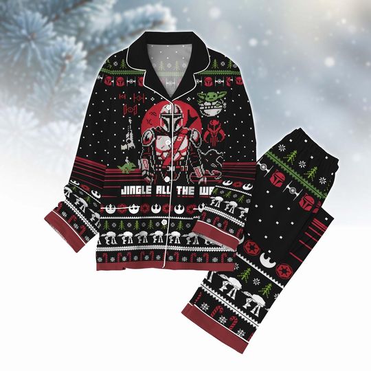 Discover Space Warrior Christmas Pajamas Set, Funny Sci-Fi Holiday Sleepwear, Jingle All The Way PJs, Ugly Sweater Xmas Outfit, Gift for Fans