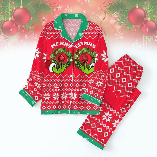 Discover Funny Christmas Pajamas Set, Merry Titmas Holiday Sleepwear, Gringh Parody Ugly Sweater PJs, Adult Humor Xmas Outfit, Gag Gift Idea