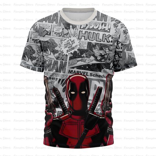 Marvel Movie Deadpool 3D Printed Summer New Men's Manga Short Sleeve Women's 2025 New Fashion Sports T-shirt