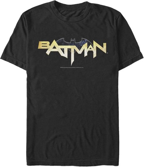 Discover Men's Batman Logo Messy Text T-Shirt