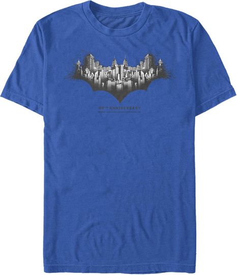 Discover Men's Batman Gotham Skyline Bat Shape T-Shirt