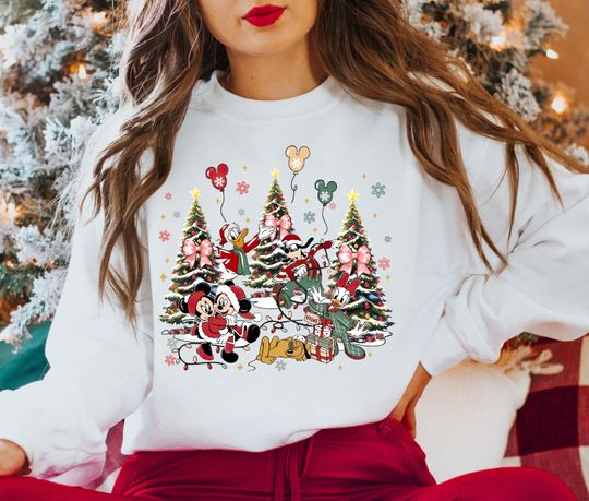 Discover Disney Christmas Tree Sweatshirt, Mickey And Friends Christmas Sweatshirt, Disney Christmas, Disney Matching Christmas Party Sweater