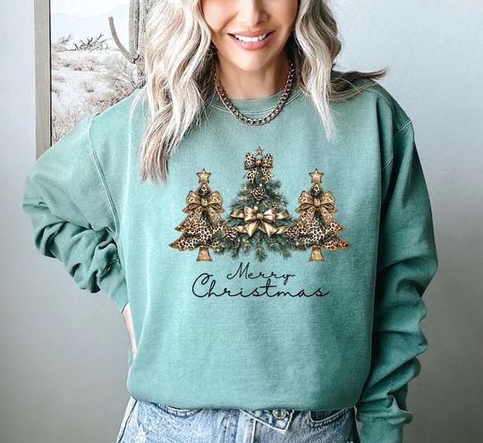 Discover Coquette Bow Xmas Sweatshirt, Leopard Christmas Tree Sweatshirt, Winter Sweatshirt, Merry Christmas Sweatshirt, Christmas Gifts