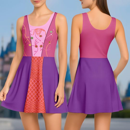Rapunzel Disneybound Dress, Print Women's Dress Rapunzel Princess, Halloween Rapunzel Costume, Disney Fashion Sleeveless Sexy Mini Dres