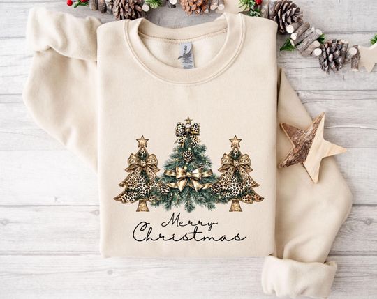 Leopard Christmas Tree Sweatshirt, Merry Christmas Sweatshirt, Winter Sweatshirt, Coquette Bow Xmas Sweatshirt, Christmas Gifts