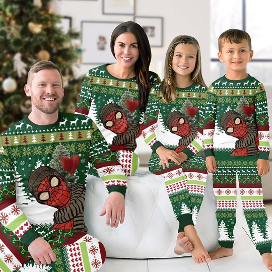Spider-Man Family Christmas Pajamas Set, Matching Holiday PJs for Family, Funny Superhero Xmas Outfit, Spider Gift, Xmas Matching Gift
