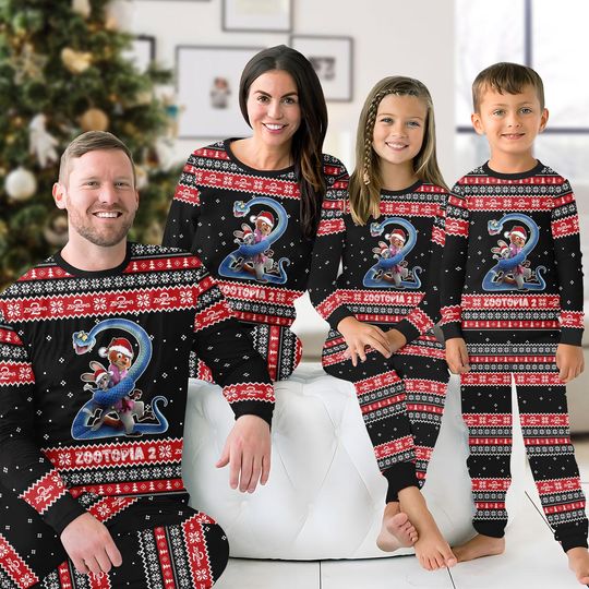 Discover Disney Zootopia 2 Family Christmas Pajamas Set, Disney Matching Holiday PJs, Funny Movie Xmas Outfit, Family Gift, Zootopia Movie Pjs