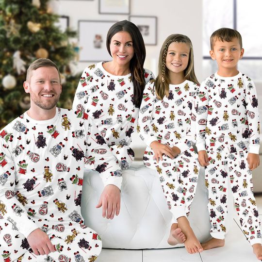 Star Wars Family Christmas Pajamas Set, Disney Yoda Darth Vader BB8 Christmas Pjs, Galaxy Xmas Outfit Gift, Disney Xmas Gift