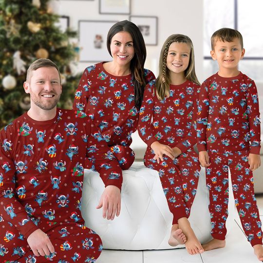 Discover Stitch Christmas Family Pajamas Set, Cute Disney Matching PJs, Funny Red Holiday Outfit, Cozy Xmas Gift for Family, Xmas Disney Pjs