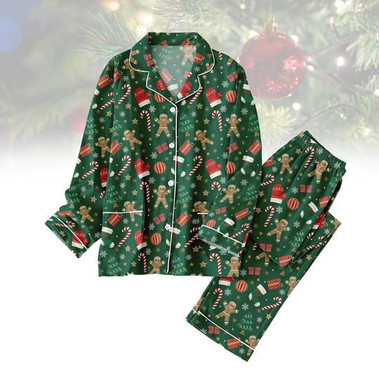 Discover Gingerbread Christmas Pajamas Set, Cute Cookie Holiday Sleepwear, Festive Green Xmas PJs, Cute Gingerbread Pjs, Matching Family Gift