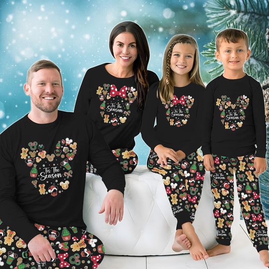 Discover Disney Gingerbread Christmas Pajamas Set, Tis The Season Family Matching PJs, Cute Holiday Sleepwear, Mickey Cookie Outfit