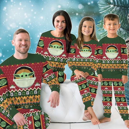 Baby Yoda Christmas Pajamas Set, Star Wars Family Matching PJs, Cute Grogu Holiday Sleepwear, Green Xmas Outfit Gift, Christmas Gift