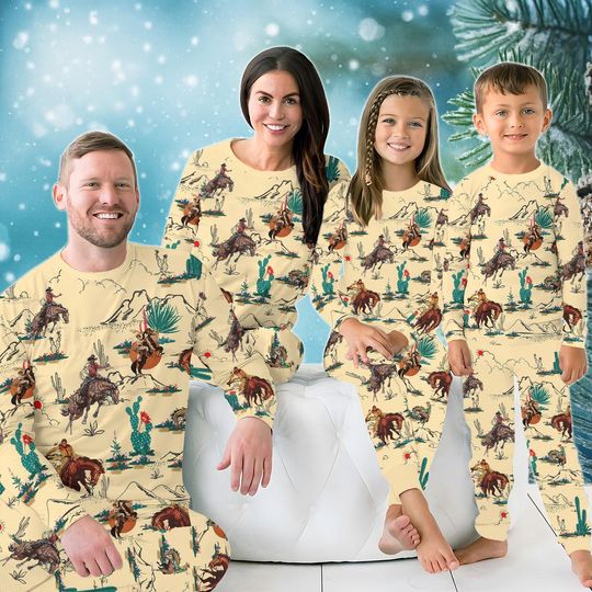 Western Cowboy Christmas Pajamas Set, Rustic Family Matching PJs, Country Holiday Sleepwear, Farm Rodeo Xmas Outfit, Cowboy Christmas