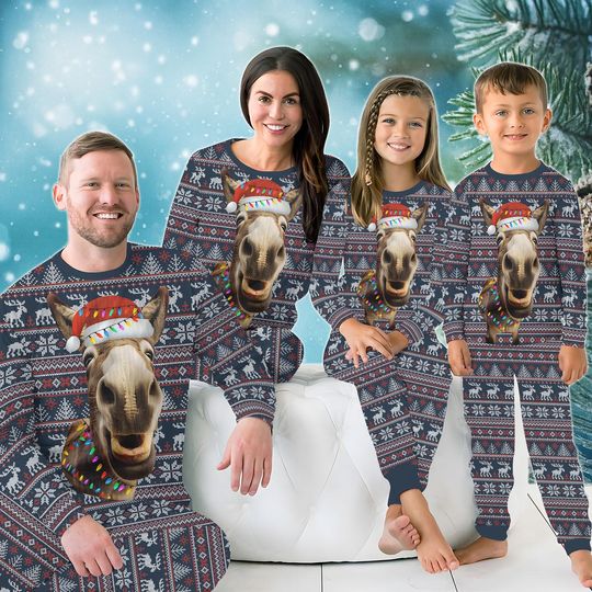 Discover Funny Horse Christmas Pajamas Set, Laughing Horse Family Matching PJs, Cute Farm Animal Holiday Sleepwear, Cozy Gift, Christmas Gift