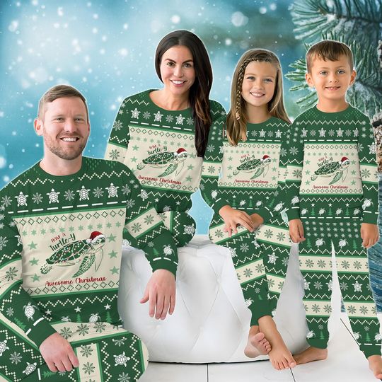 Discover Turtle Family Christmas Pajamas, Ocean Animal Matching PJs, Cute Family Holiday Sleepwear Set, Funny Ocean Animal Pjs, Christmas Pjs