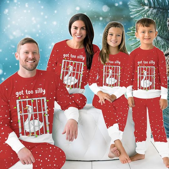 Discover Funny Goose Christmas Pajamas Set, Got Too Silly Matching Family PJs, Red Holiday Sleepwear, Cute Animal Xmas Pajamas Gift