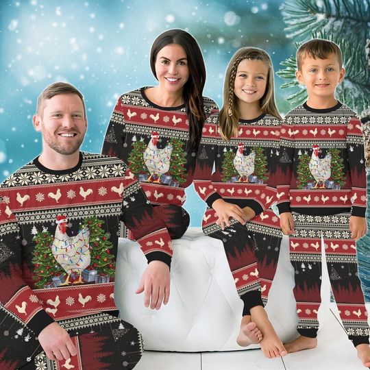 Chicken Family Christmas Pajamas, Funny Farm Animal Matching Pajamas, Holiday Sleepwear Set for Family, Animal Chicken Kid Matching