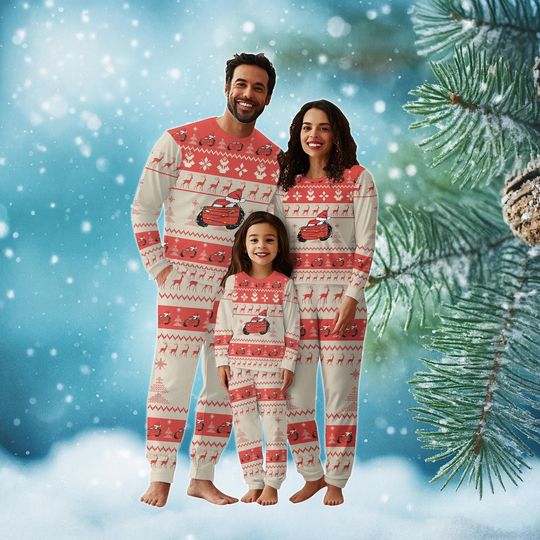 Disney Truck Family Christmas Pajamas, Disney Pixar Cars Holiday Matching Pajamas, Cozy Xmas Sleepwear for Family, Gift For Christmas