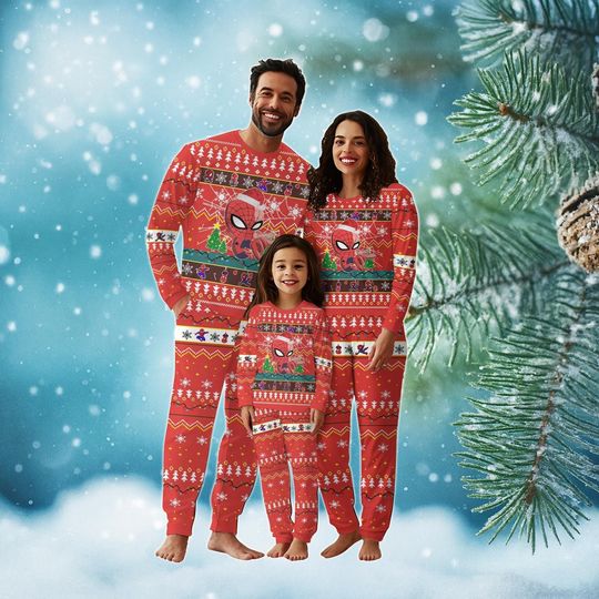 Spider-Man Family Christmas Pajamas, Matching Marvel Xmas Sleepwear, Cute Holiday Pajamas for Family, Xmas Holiday Pjs Gift