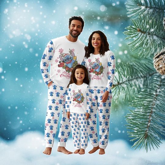 Discover Stitch Family Christmas Pajamas, Matching Disney Pajamas, Cute Xmas Sleepwear Set, Family Holiday Pajamas for Kids and Adults