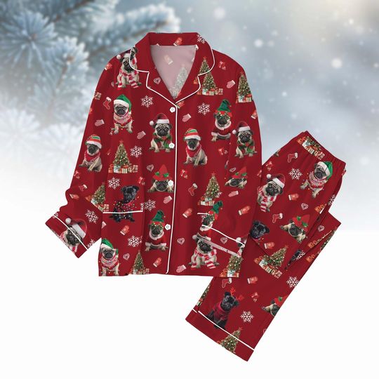 Discover Pug Christmas Pajamas Set, Cute Dog Lover Holiday Sleepwear, Funny Pet Xmas PJs, Matching Family Christmas Pajamas, Cozy Gift Idea