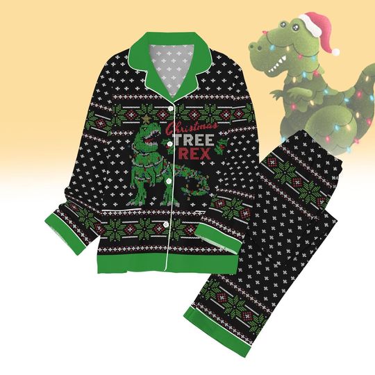Dinosaur Christmas Pajamas Set, Funny Tree Rex Holiday Sleepwear, Cute Dino Xmas PJs, Matching Family Pajamas, Christmas Gift
