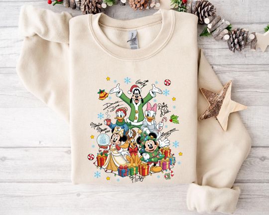 Discover Mickey And Friends Signatures Christmas Sweatshirt, Disney Christmas Sweatshirt, Mickey's Very Merry Christmas Party Sweatshirt