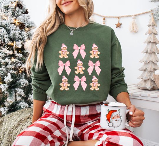 Discover Pink Coquette Xmas Cookie Sweatshirt, Christmas Gingerbread Holiday Sweatshirt