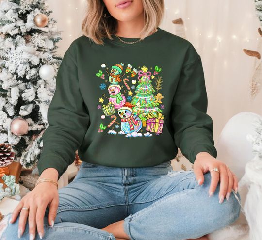 Christmas Snowman Sweatshirt, Christmas Tree Sweatshirt, Winter Sweater, Snowman Lover Gift
