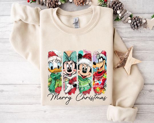 Discover Disney Mickey And Friends Christmas Sweatshirt, Holiday Family Xmas Sweatshirt, Disneyland Xmas Gift