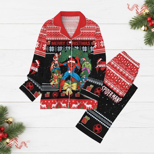 Spiderman Merry Christmas Pajamas, Avengers Matching Shirt, Marvel Characters Xmas Pajamas, Superhero Lovers Gift, Holiday Gift