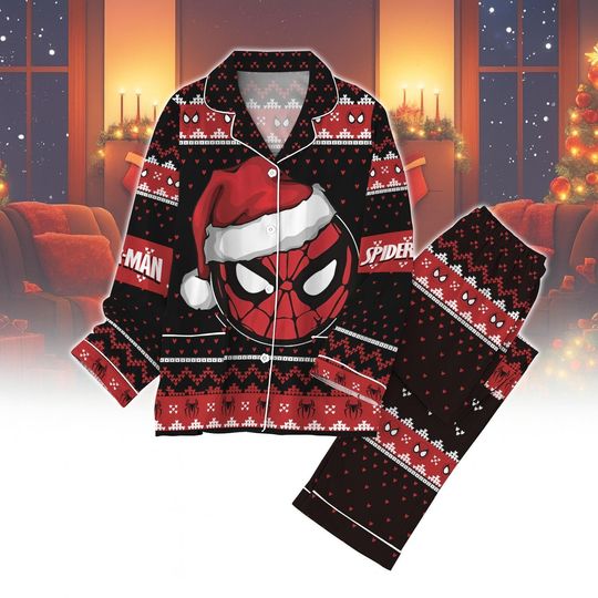 Discover Spiderman Christmas Pajamas Set, Mar.vel Holiday Sleepwear, Funny Comic Loungewear Gift for Fans, Spider Man Kid Sleepwear, Christmas
